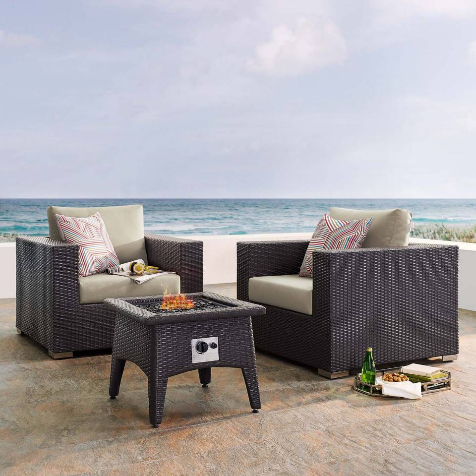 Modway Convene 3 Piece Set Outdoor Patio with Fire Pit - EEI-3727 | Outdoor Sofas, Loveseats & Sectionals | Modishstore - 1