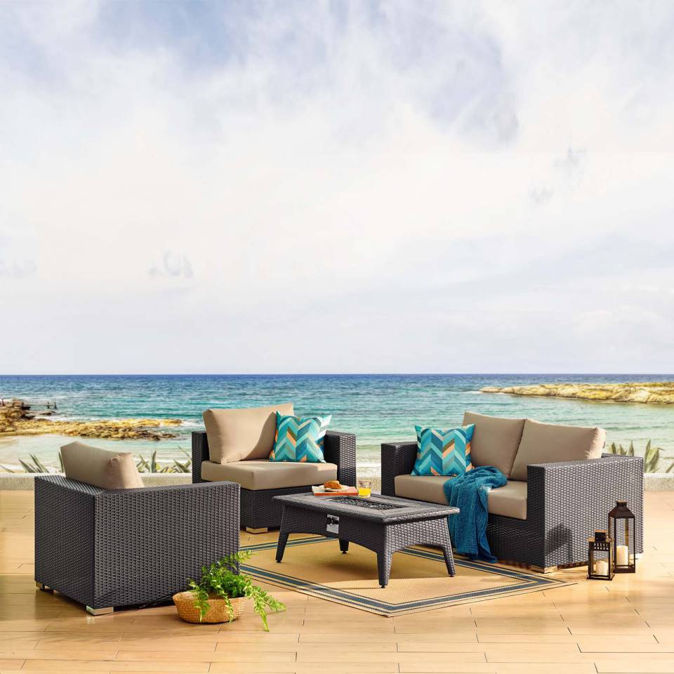 Modway Convene 5 Piece Set Outdoor Patio with Fire Pit - EEI-3728 | Outdoor Sofas, Loveseats & Sectionals | Modishstore - 1