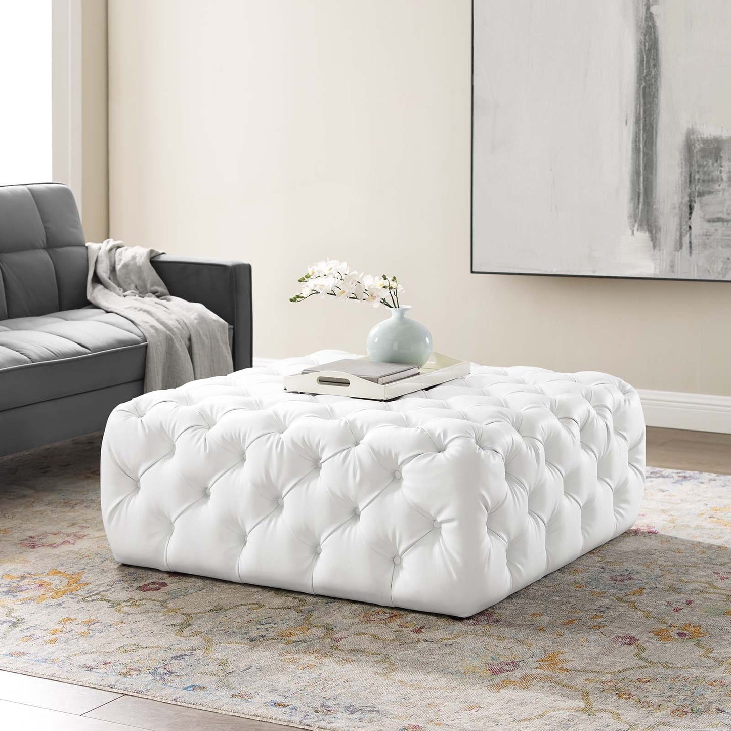 Modway Anthem Tufted Button Large Square Faux Leather Ottoman - EEI-3773 | Ottomans | Modishstore - 1