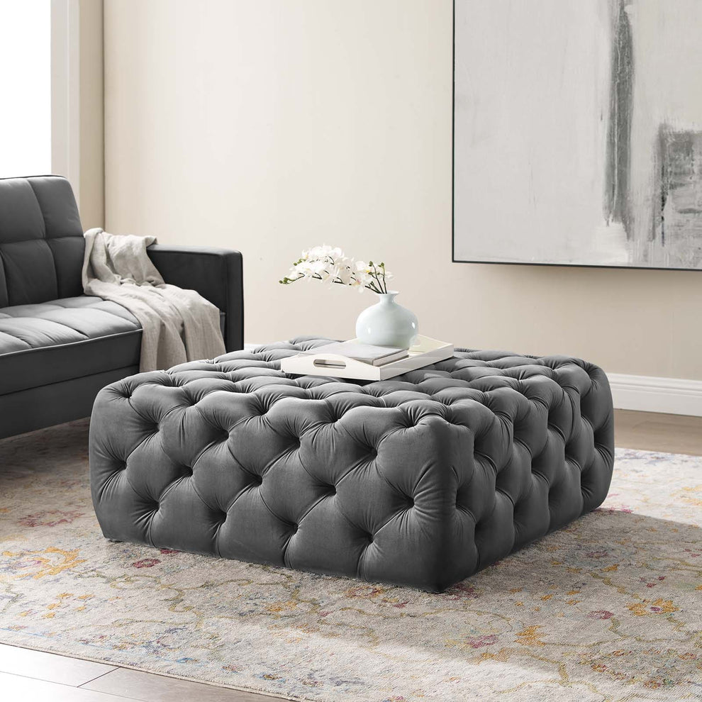 Modway Anthem Tufted Button Large Square Performance Velvet Ottoman - EEI-3774 | Ottomans | Modishstore - 1