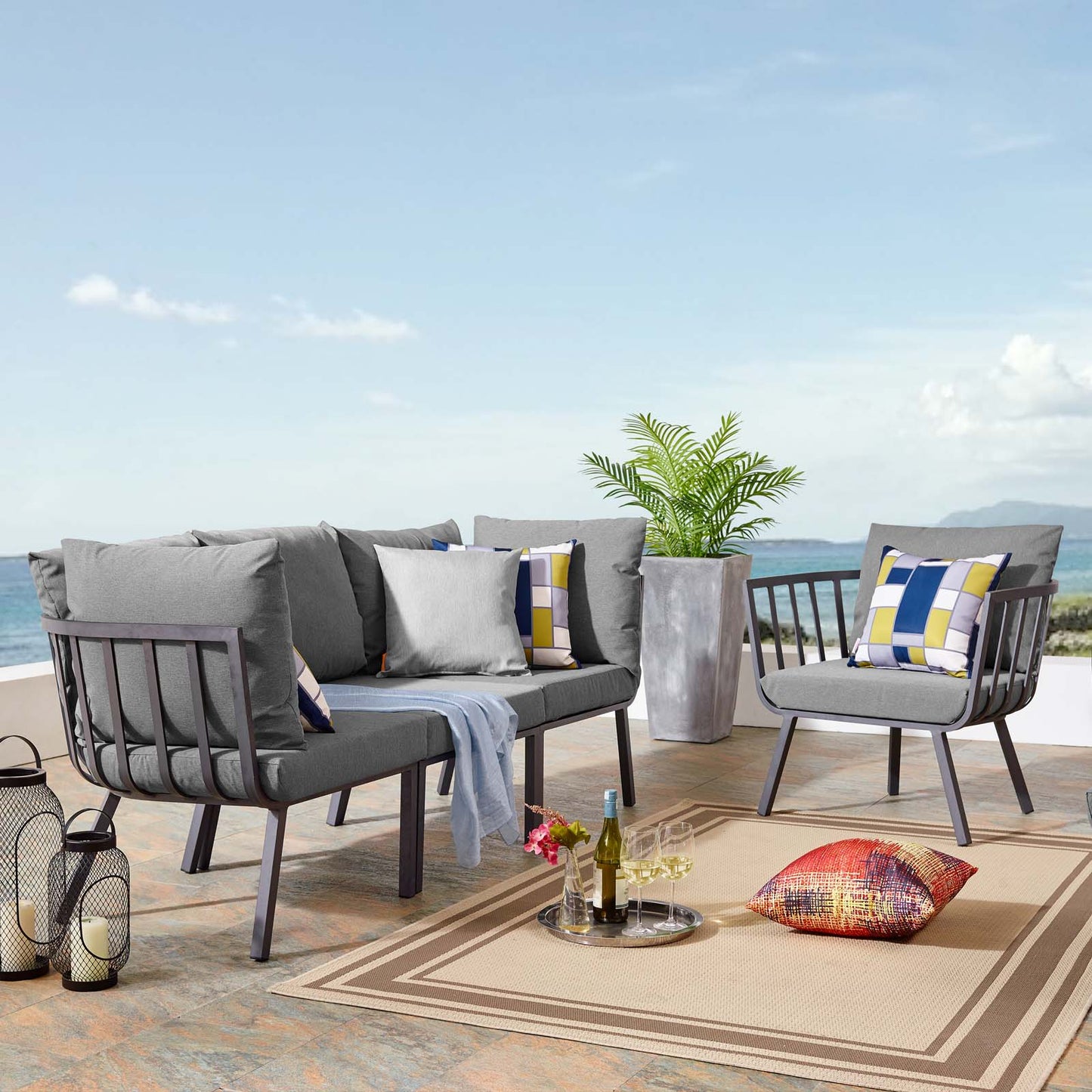 Riverside 4 Piece Outdoor Patio Aluminum Set By Modway - EEI-3785 | Outdoor Sofas, Loveseats & Sectionals | Modishstore - 1