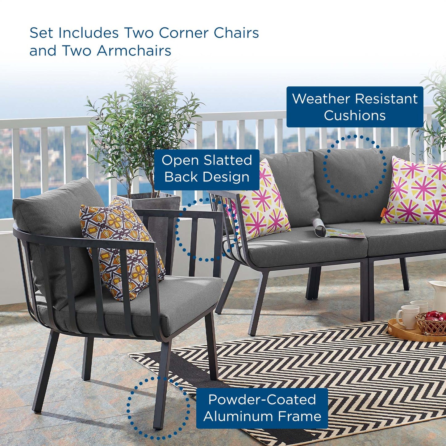 Modway Riverside 4 Piece Outdoor Patio Aluminum Set - EEI-3787 | Outdoor Sofas, Loveseats & Sectionals | Modishstore - 13