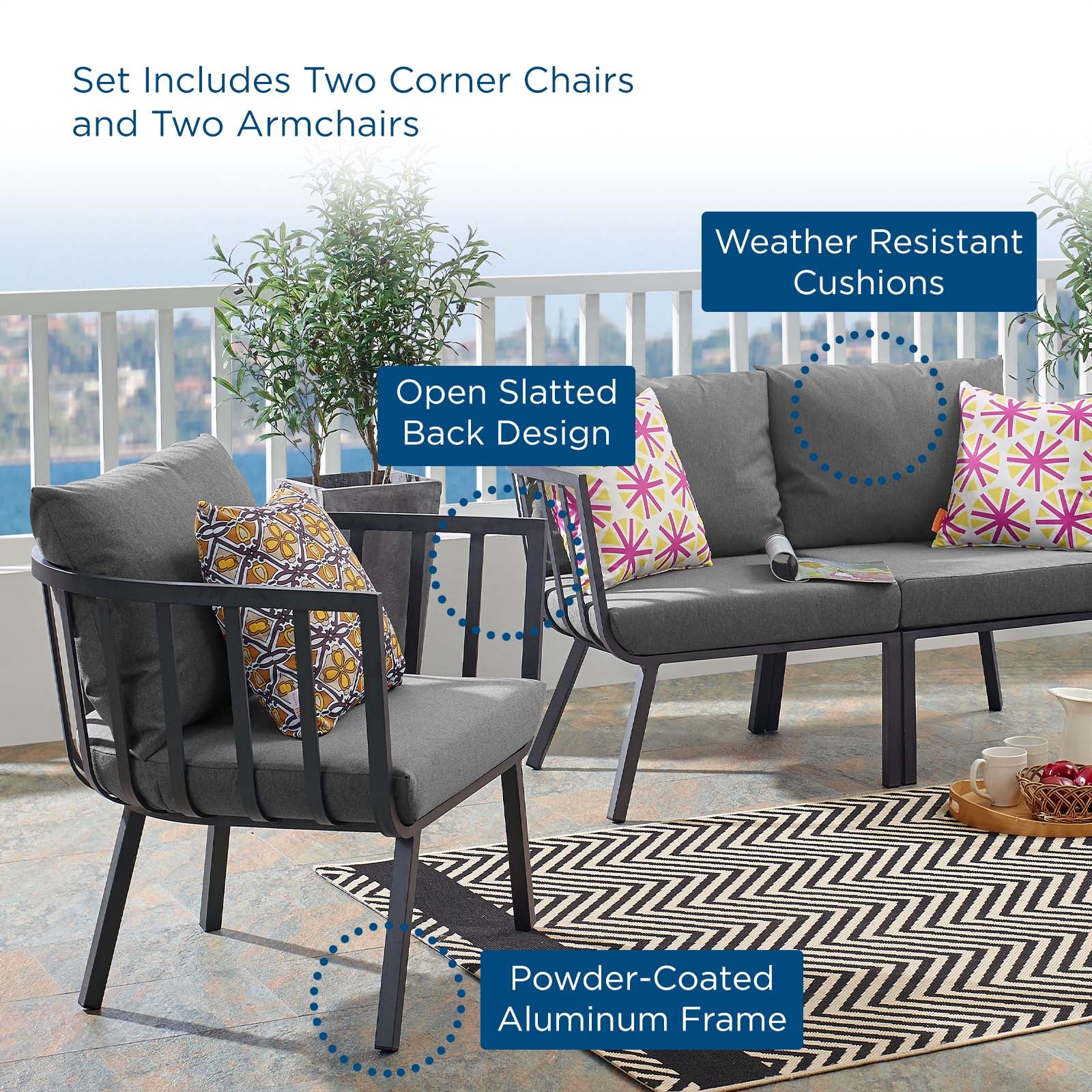 Modway Riverside 4 Piece Outdoor Patio Aluminum Set - EEI-3787 | Outdoor Sofas, Loveseats & Sectionals | Modishstore - 13