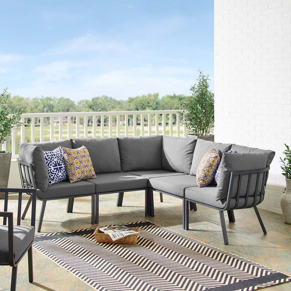 Modway Riverside 5 Piece Outdoor Patio Aluminum Sectional - EEI-3789 | Outdoor Sofas, Loveseats & Sectionals | Modishstore - 1