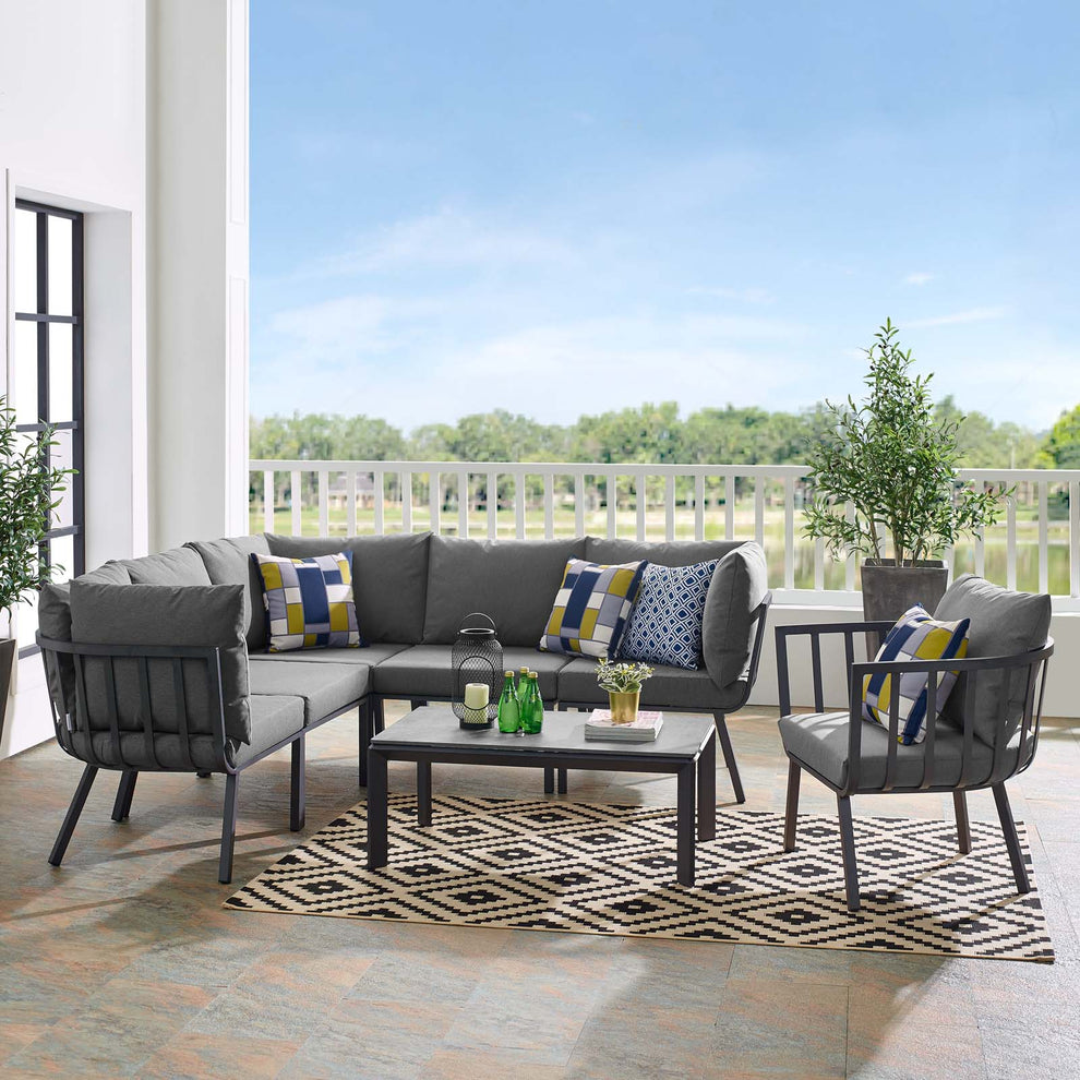 Modway Riverside 7 Piece Outdoor Patio Aluminum Set - EEI-3790 | Outdoor Sofas, Loveseats & Sectionals | Modishstore - 1