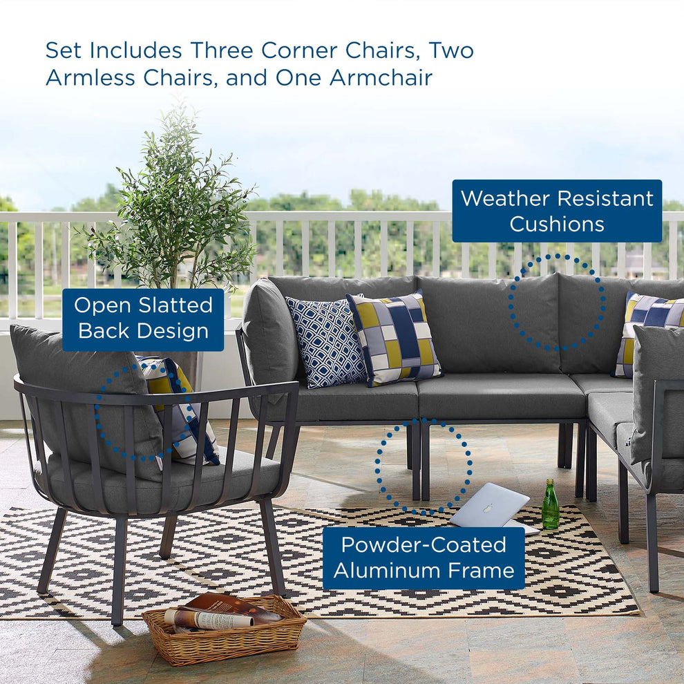 Modway Riverside 6 Piece Outdoor Patio Aluminum Set - EEI-3791 | Outdoor Sofas, Loveseats & Sectionals | Modishstore - 7