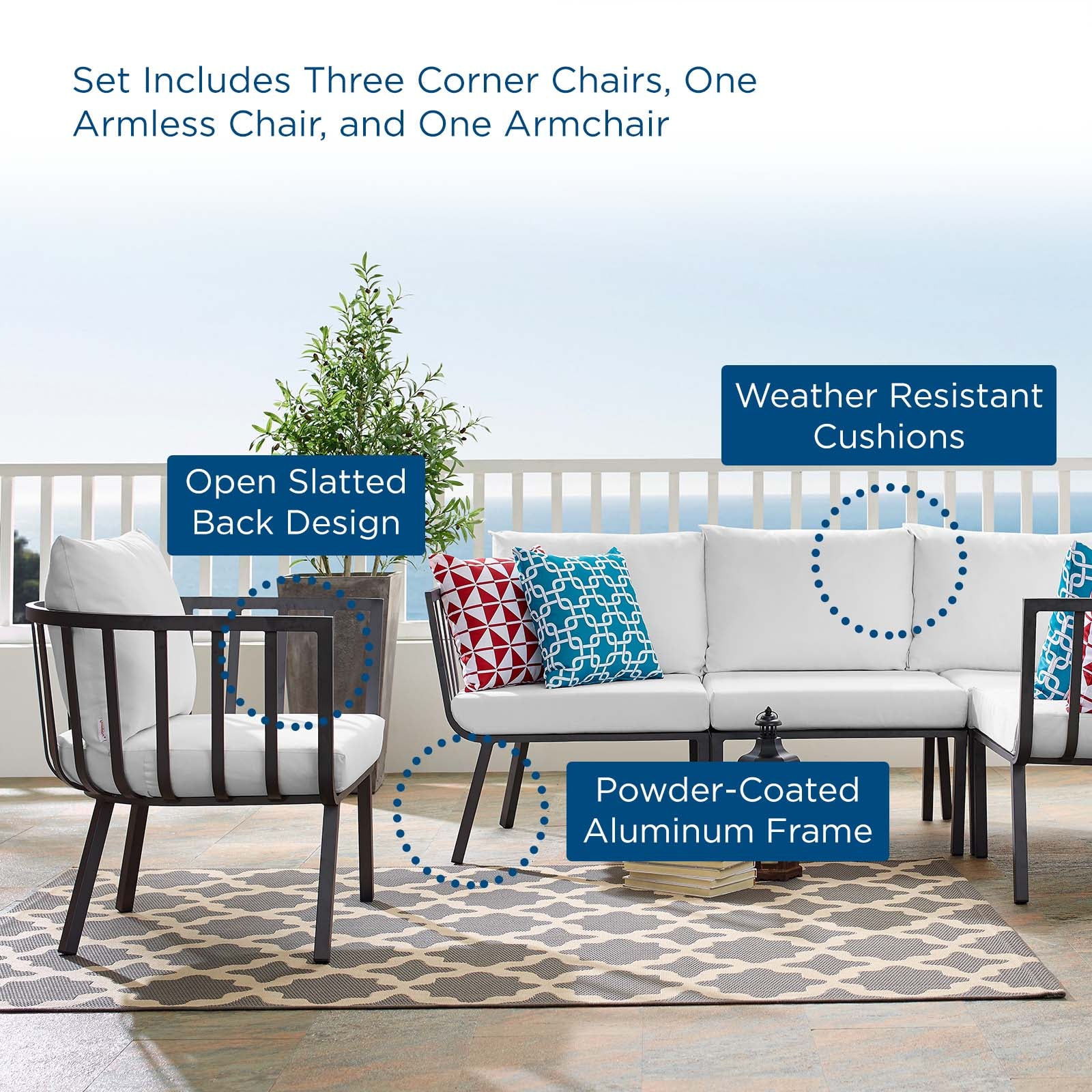 Riverside 5 Piece Outdoor Patio Aluminum Set By Modway | Outdoor Sofas, Loveseats & Sectionals | Modishstore-34