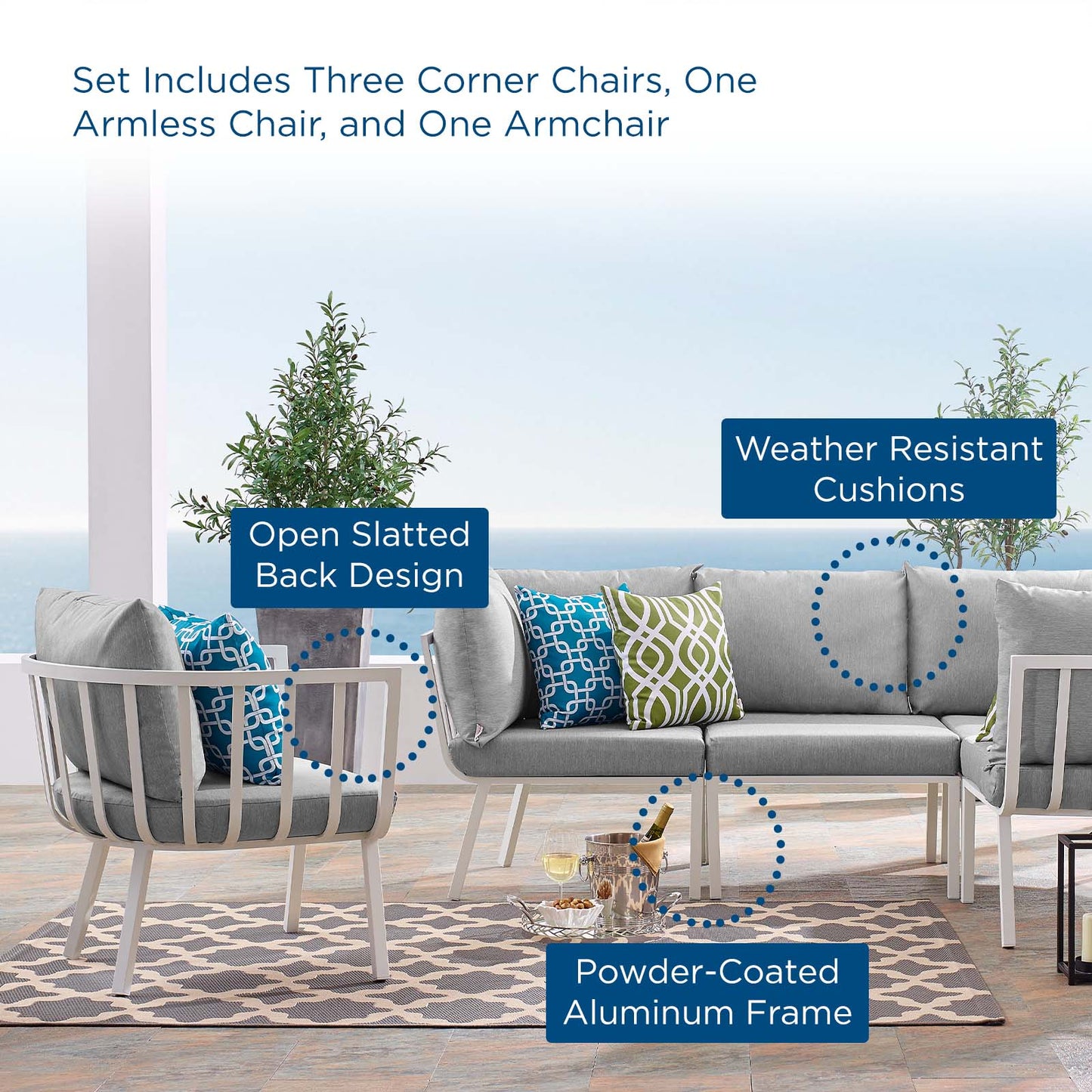 Riverside 5 Piece Outdoor Patio Aluminum Set By Modway - EEI-3792 | Outdoor Sofas, Loveseats & Sectionals | Modishstore - 51