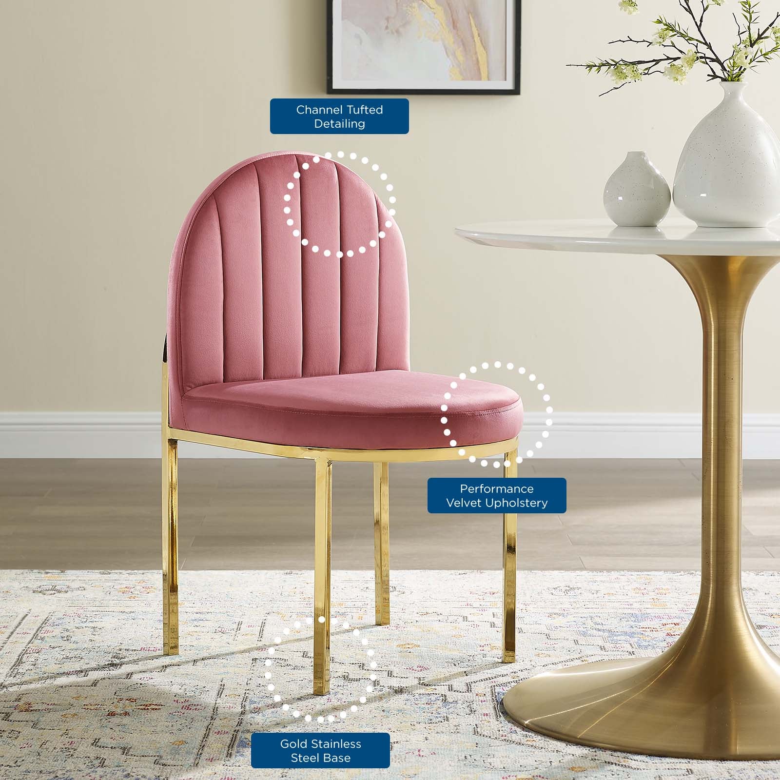 Modway Isla Channel Tufted Performance Velvet Dining Side Chair - EEI-3802 | Dining Chairs | Modishstore - 3