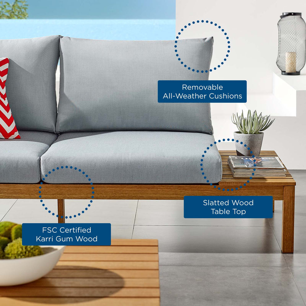 Modway Freeport 3 Piece Outdoor Patio Karri Wood Sectional - EEI-3816 | Outdoor Sofas, Loveseats & Sectionals | Modishstore - 9