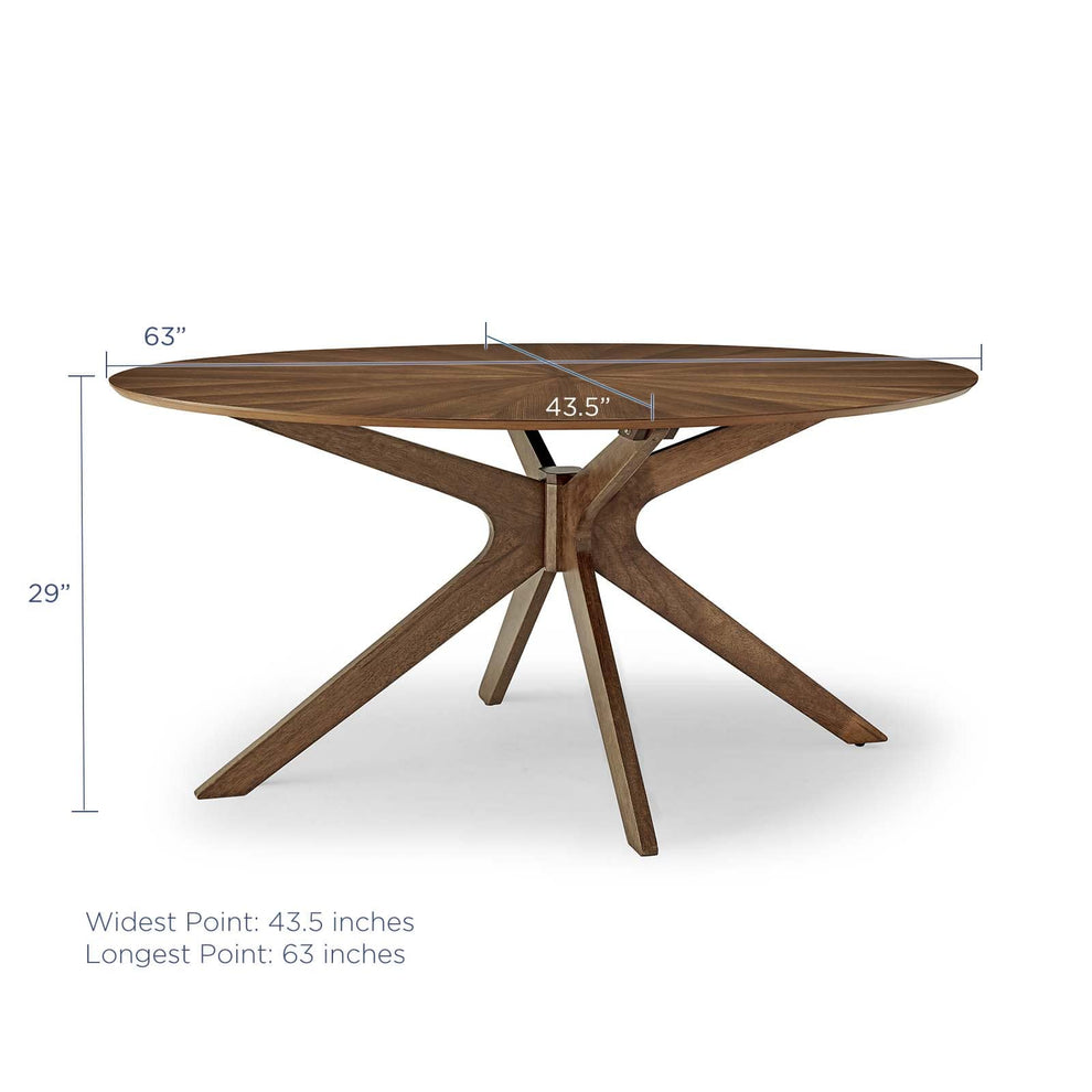 Modway Crossroads 63" Oval Wood Dining Table - EEI-3848 Walnut Grain Veneer Pedestal Base Seats Up to Eight  43*64*29 | Dining Tables | Modishstore - 3