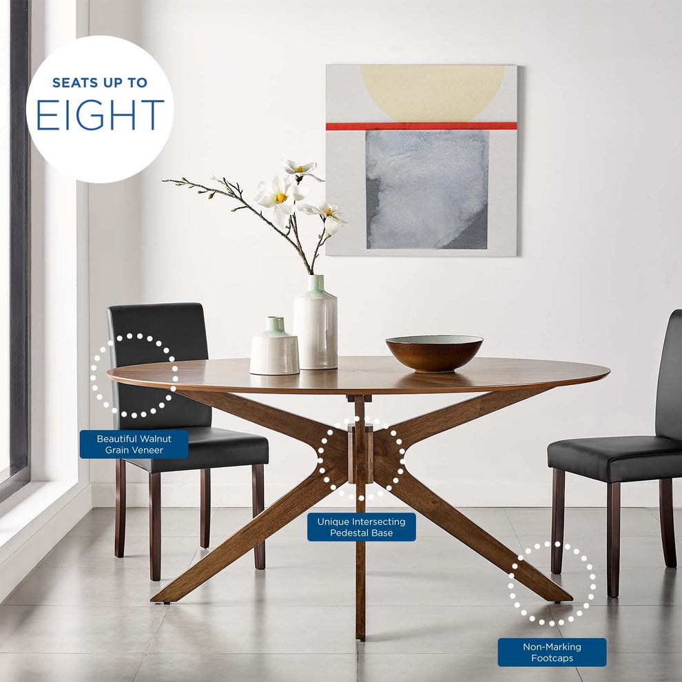 Modway Crossroads 63" Oval Wood Dining Table - EEI-3848 Walnut Grain Veneer Pedestal Base Seats Up to Eight  43*64*29 | Dining Tables | Modishstore - 8