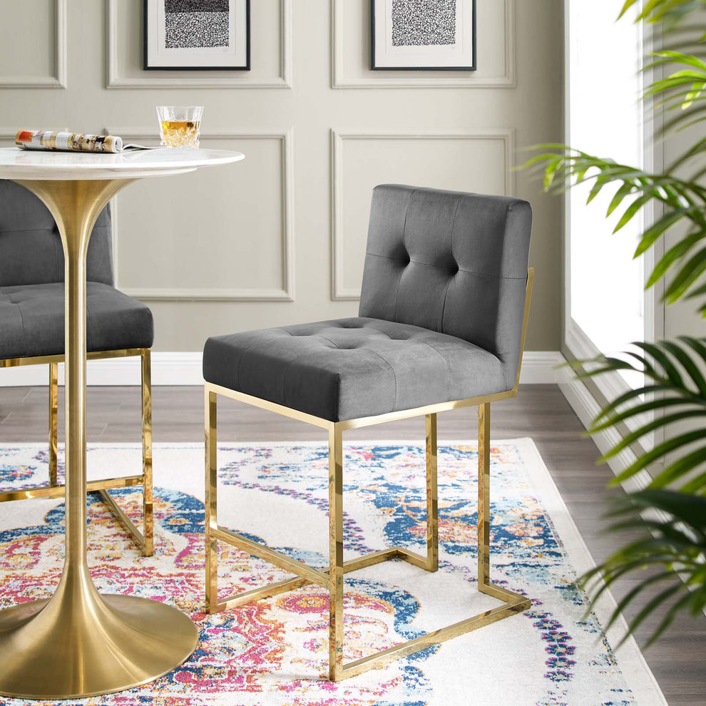 Modway Privy Gold Stainless Steel Performance Velvet Counter Stool - EEI-3853 | Counter Stools | Modishstore - 1