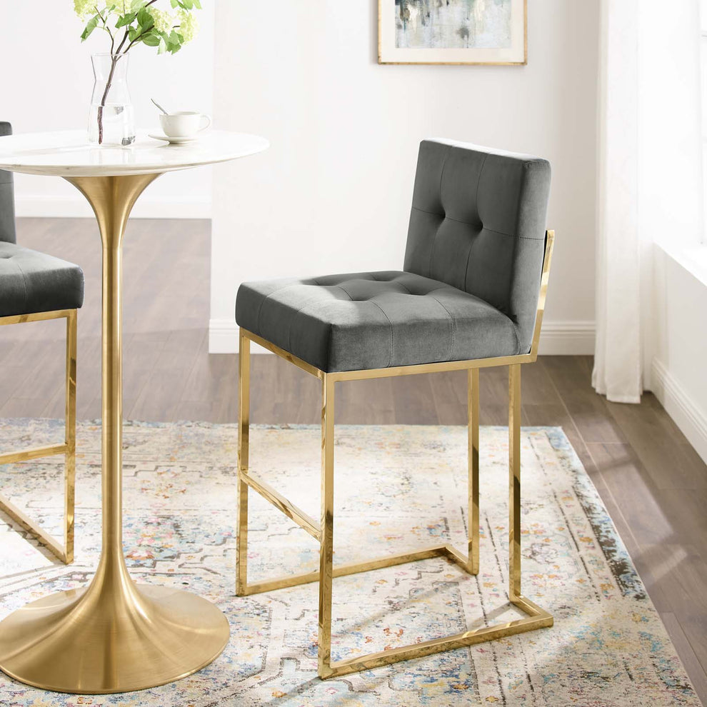 Modway Privy Gold Stainless Steel Performance Velvet Bar Stool - EEI-3856 | Bar Stools | Modishstore - 1