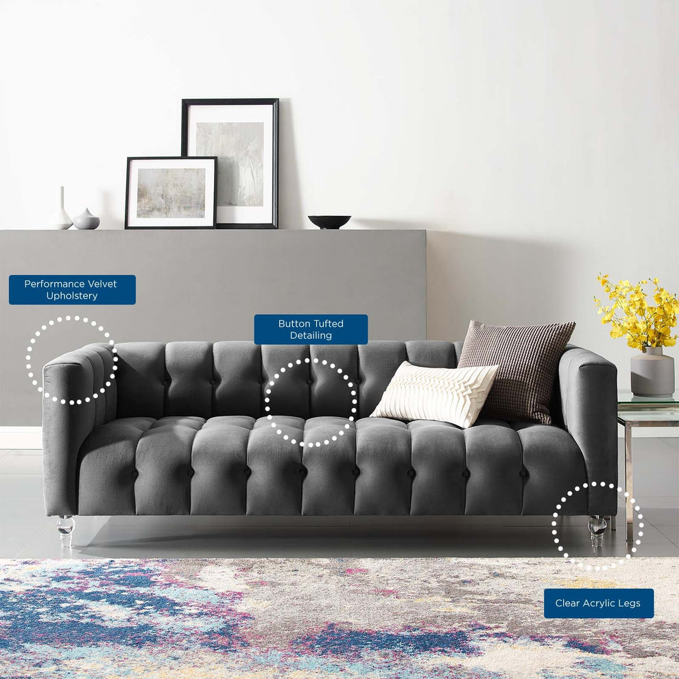Modway Mesmer Channel Tufted Button Performance Velvet Sofa - EEI-3882 | Sofas | Modishstore - 1