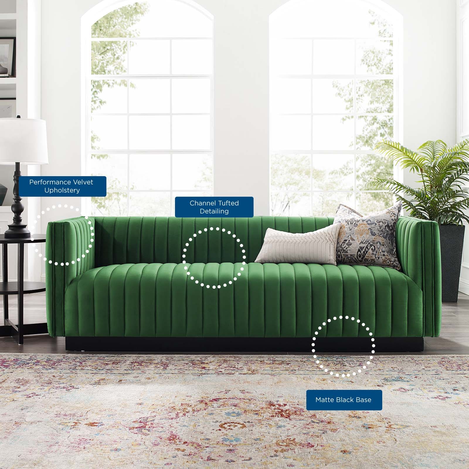 Modway Conjure Channel Tufted Velvet Sofa | Sofas | Modishstore-16