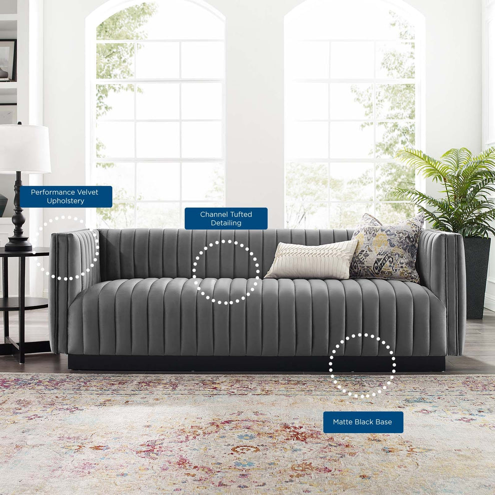 Modway Conjure Channel Tufted Velvet Sofa - EEI-3885 | Sofas | Modishstore - 24
