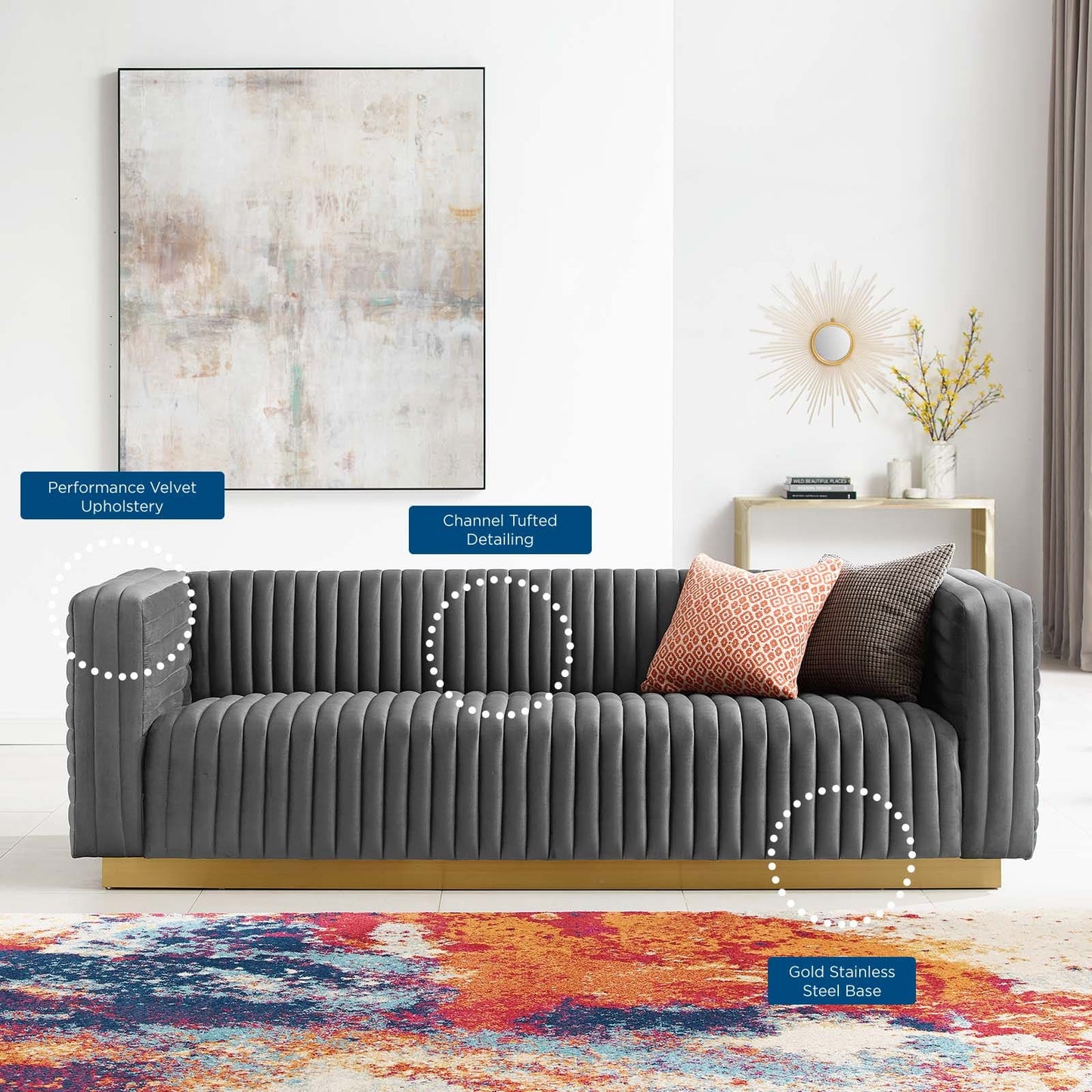 Modway Charisma Channel Tufted Performance Velvet Living Room Sofa - EEI-3886 | Sofas | Modishstore - 8