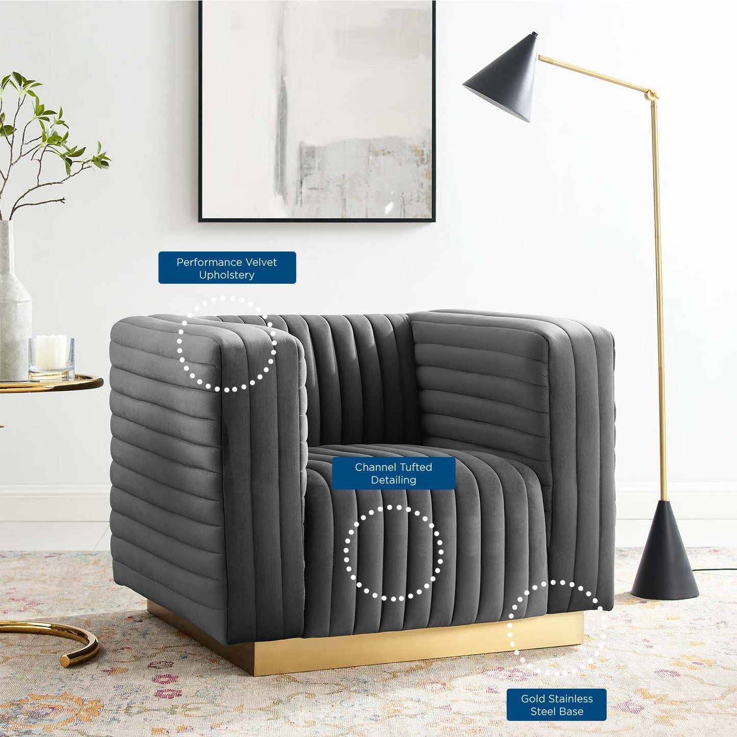 Modway Charisma Channel Tufted Performance Velvet Accent Armchair - EEI-3887 | Armchairs | Modishstore - 8