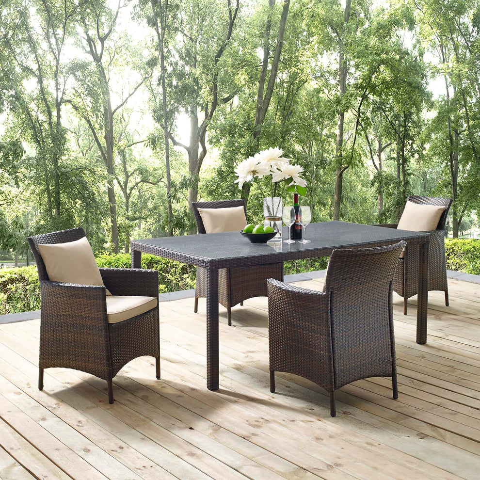 Modway Conduit 5 Piece Outdoor Patio Wicker Rattan Set - EEI-3892 | Outdoor Dining Sets | Modishstore - 1