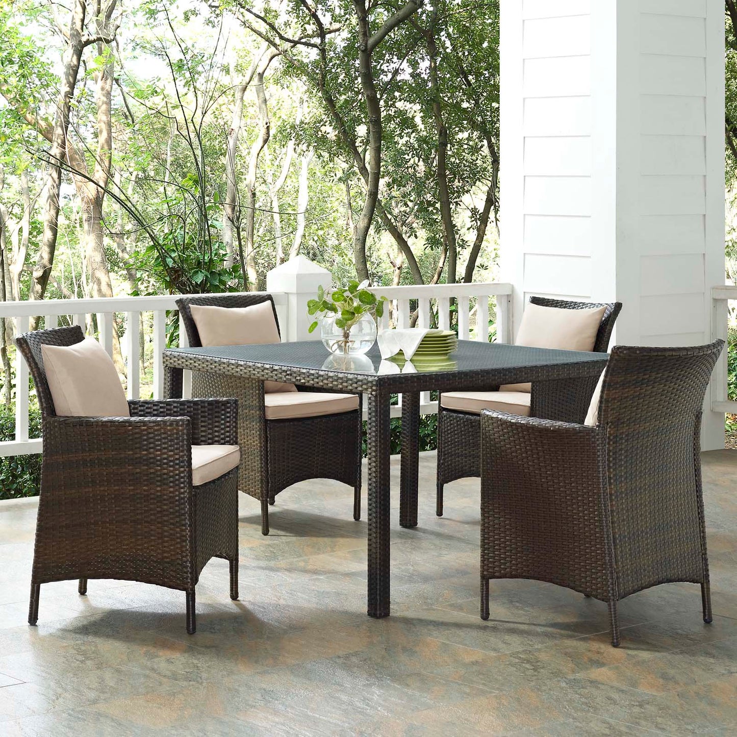 Modway Conduit 5 Piece Outdoor Patio Wicker Rattan Set - EEI-3893 | Outdoor Sofas, Loveseats & Sectionals | Modishstore - 1