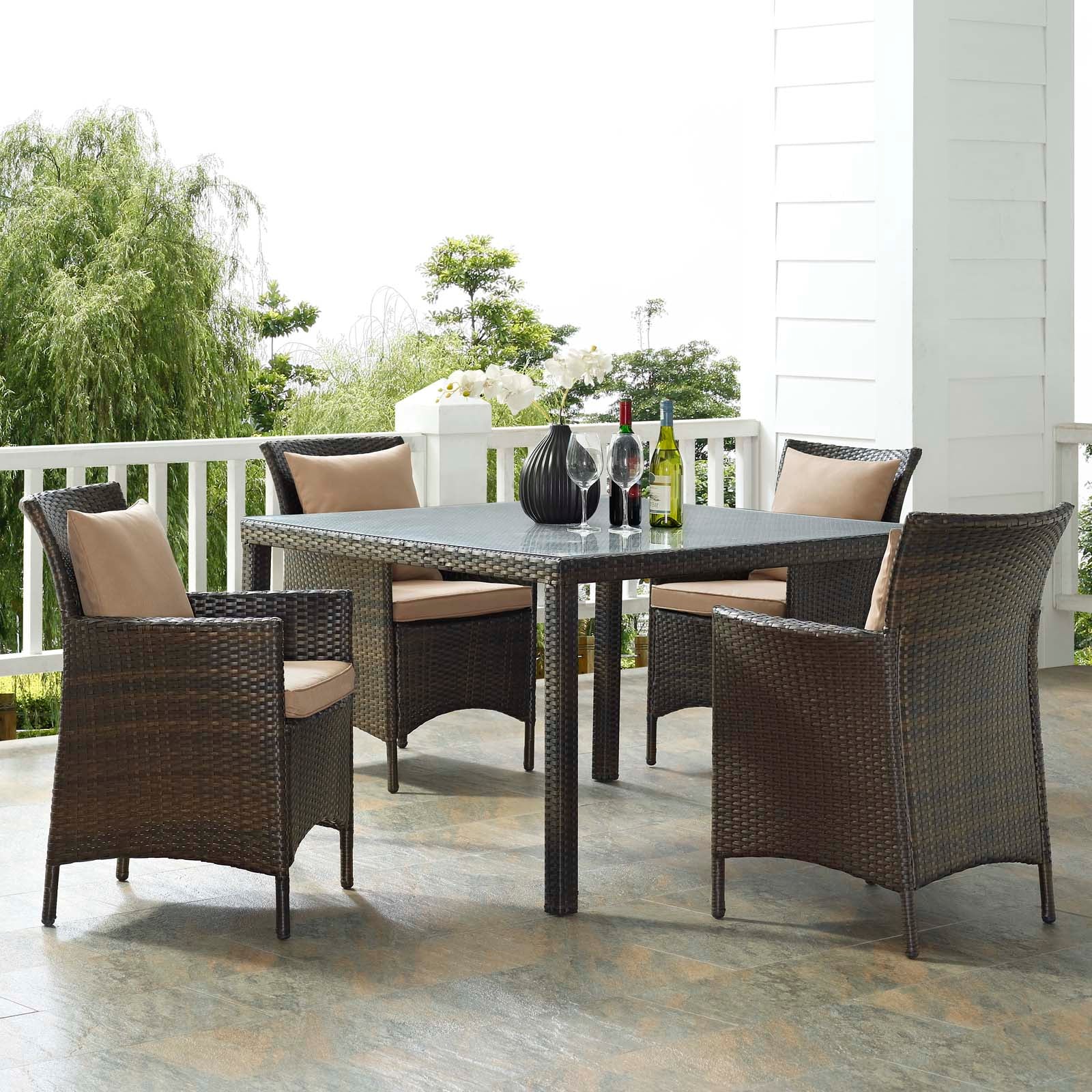 Modway Conduit 5 Piece Outdoor Patio Wicker Rattan Set - EEI-3893 | Outdoor Sofas, Loveseats & Sectionals | Modishstore - 21