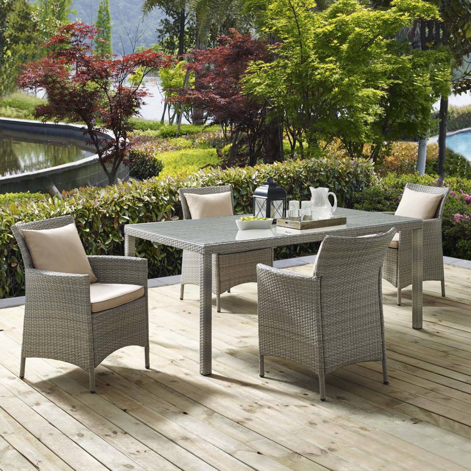 Modway Conduit 5 Piece Outdoor Patio Wicker Rattan Dining Set - EEI-3894 | Outdoor Dining Sets | Modishstore - 1