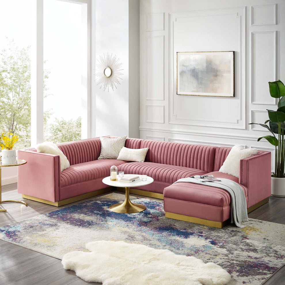 Modway Sanguine 3 Piece Performance Velvet Sectional Sofa Set - EEI-3921 | Sofa Set | Modishstore - 1