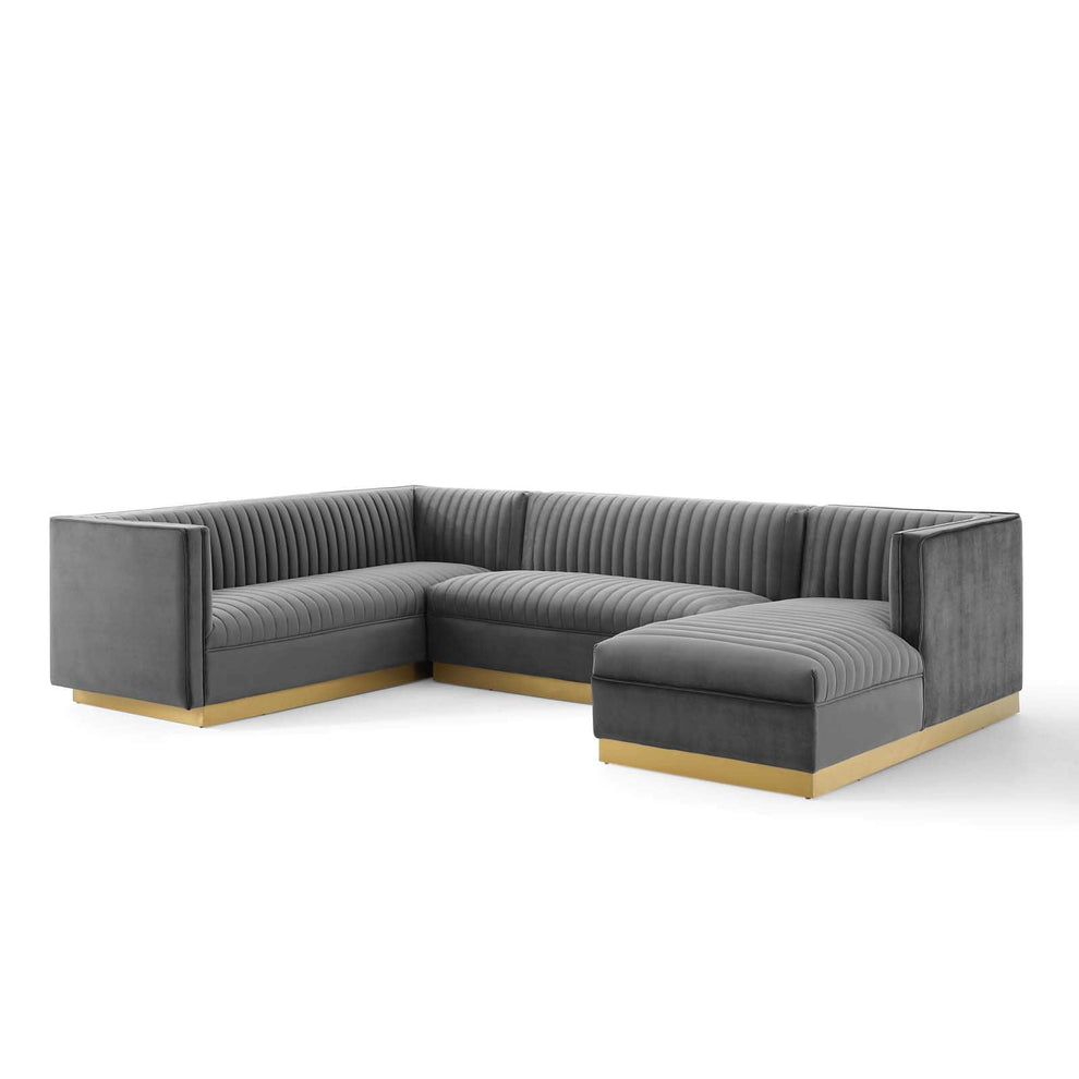 Modway Sanguine 3 Piece Performance Velvet Sectional Sofa Set - EEI-3921 | Sofa Set | Modishstore - 10