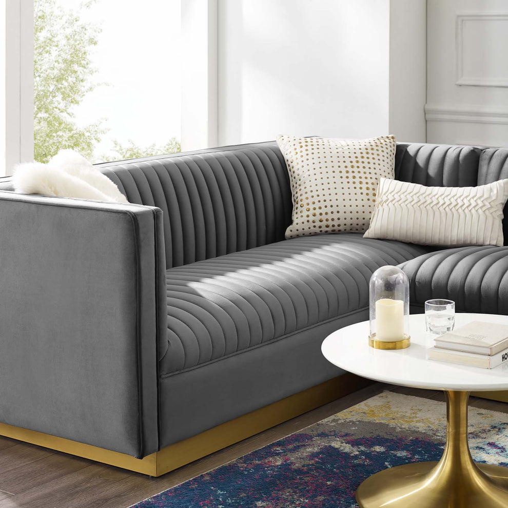 Modway Sanguine 3 Piece Performance Velvet Sectional Sofa Set - EEI-3921 | Sofa Set | Modishstore - 9
