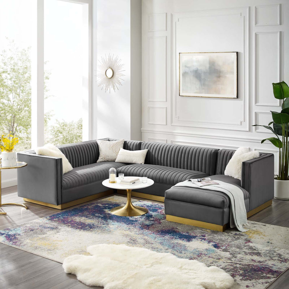 Modway Sanguine 3 Piece Performance Velvet Sectional Sofa Set - EEI-3921 | Sofa Set | Modishstore - 8