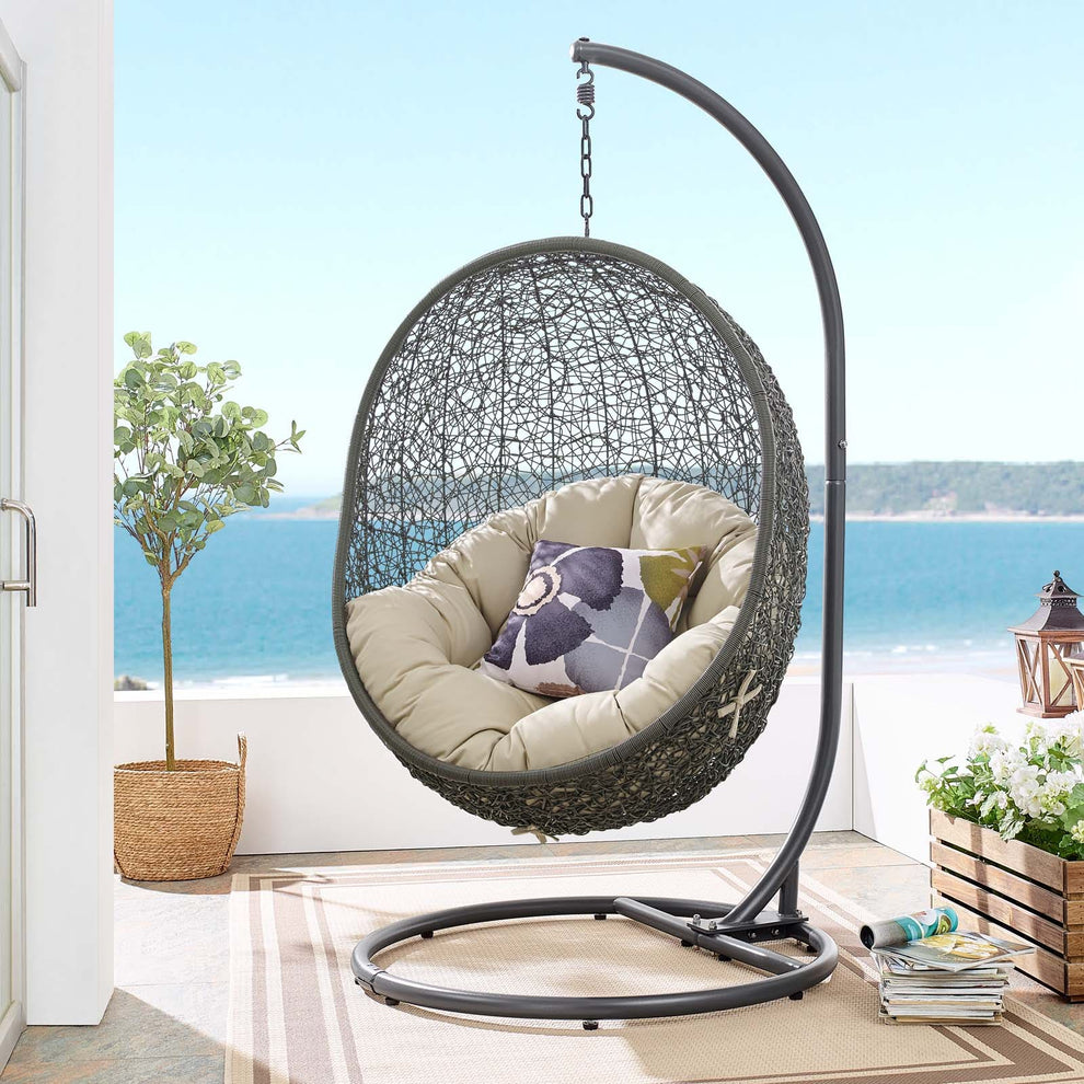 Modway Hide Outdoor Patio Sunbrella Swing Chair With Stand - EEI-3929 | Outdoor Porch Swings | Modishstore - 1
