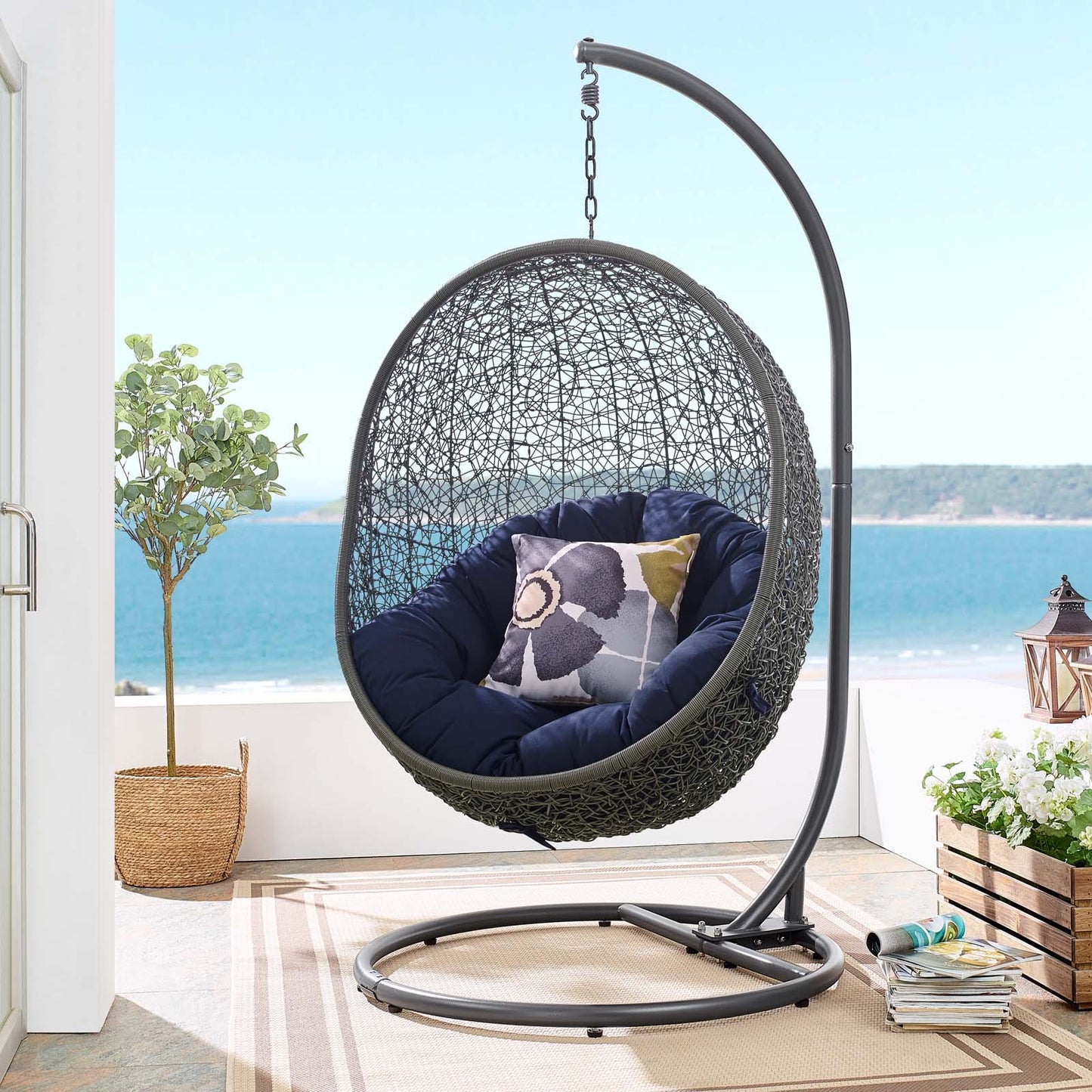 Modway Hide Outdoor Patio Sunbrella Swing Chair With Stand | Outdoor Porch Swings | Modishstore-16