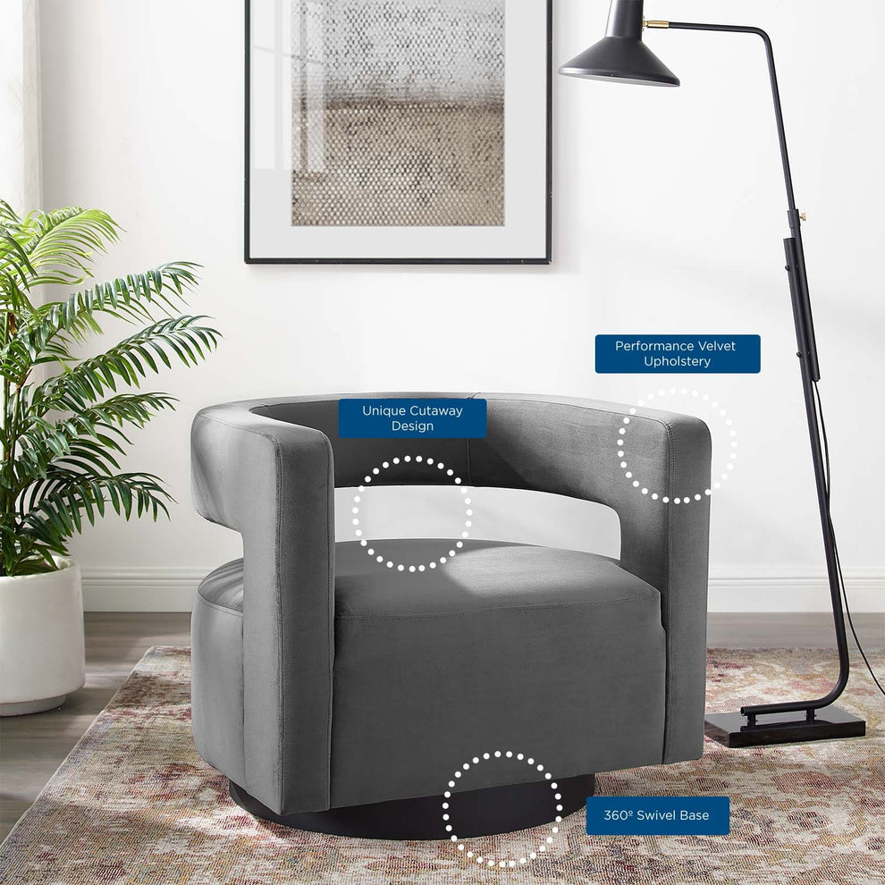 Modway Spin Cutaway Performance Velvet Swivel Armchair - EEI-3947 | Armchairs | Modishstore - 8