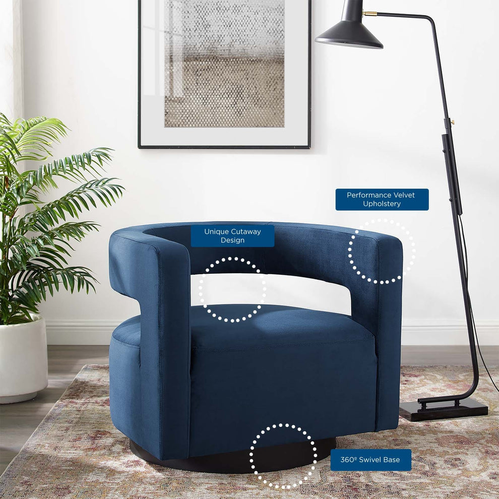 Modway Spin Cutaway Performance Velvet Swivel Armchair - EEI-3947 | Armchairs | Modishstore - 16