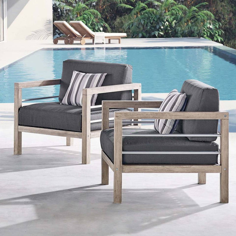 Modway Wiscasset Outdoor Patio Acacia Wood Armchair Set of 2 | Outdoor Chairs | Modishstore