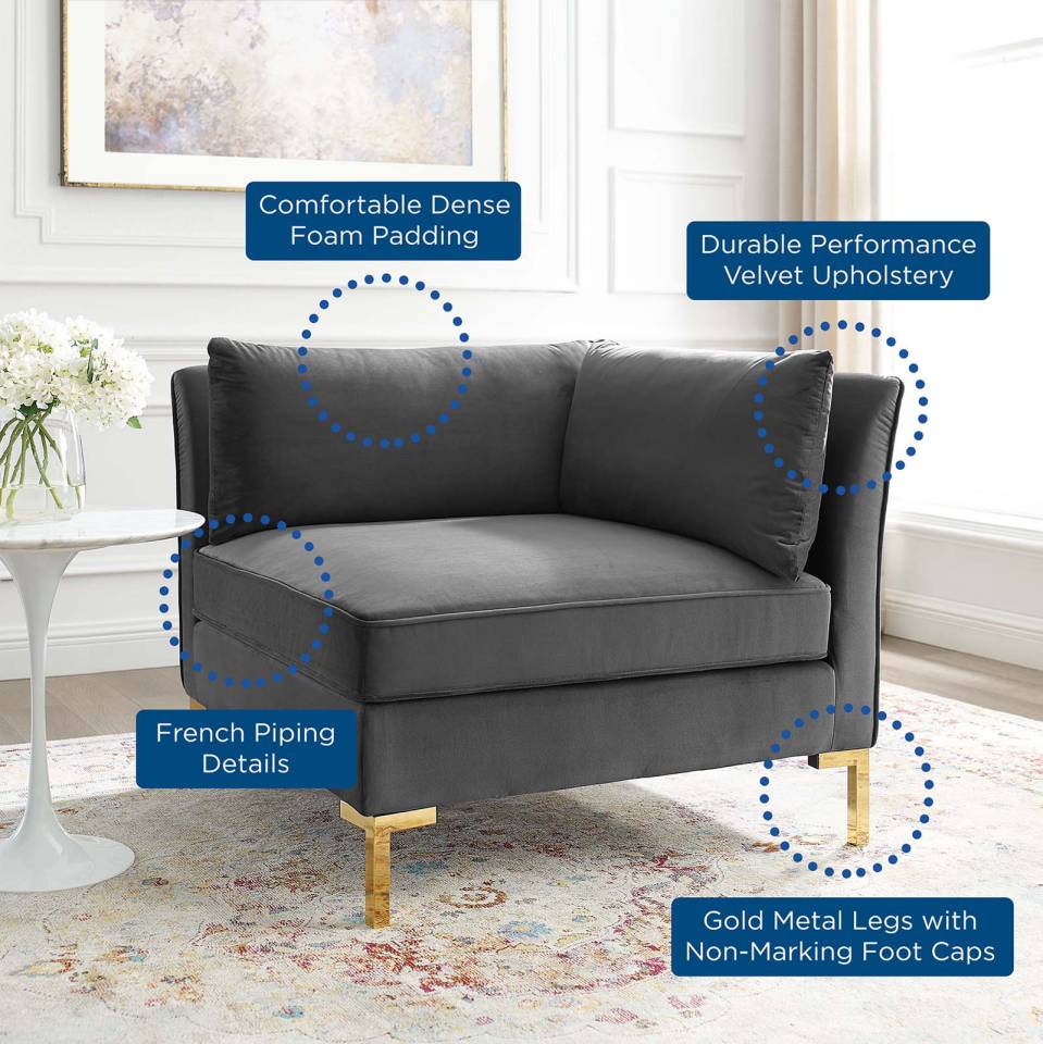 Modway Ardent Performance Velvet Sectional Sofa Corner Chair - EEI-3985 | Sectional | Modishstore - 6