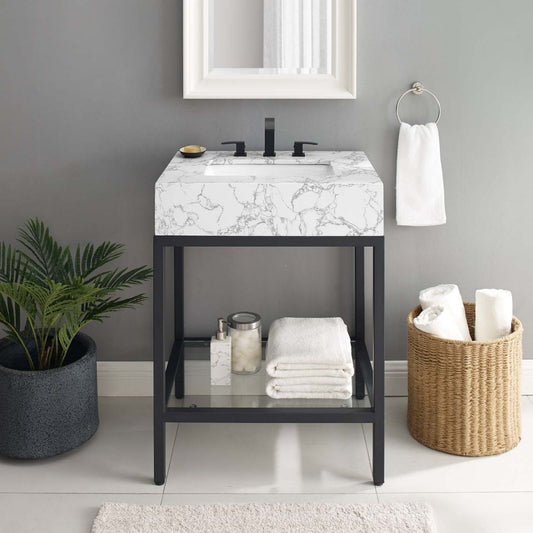 Modway Kingsley 26" Black Stainless Steel Bathroom Vanity | Bathroom Accessories | Modishstore