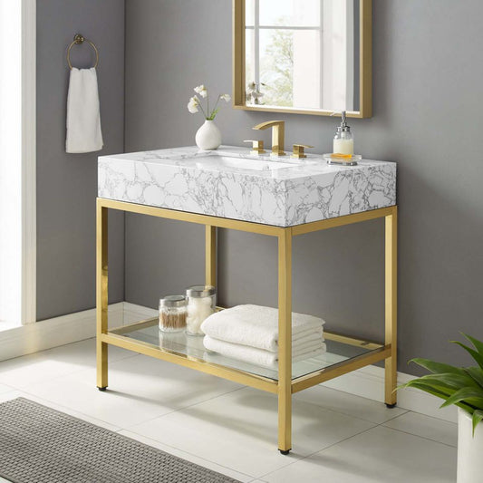 Modway Kingsley 36" Gold Stainless Steel Bathroom Vanity | Bathroom Accessories | Modishstore