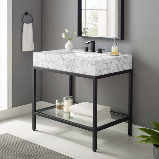 Modway Kingsley 36" Black Stainless Steel Bathroom Vanity | Bathroom Accessories | Modishstore