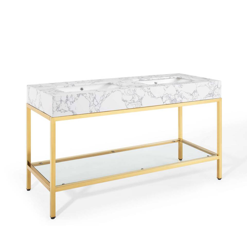 Modway Kingsley 60" Gold Stainless Steel Double Sink Bathroom Vanity - EEI-4001 | Bathroom Accessories | Modishstore - 2