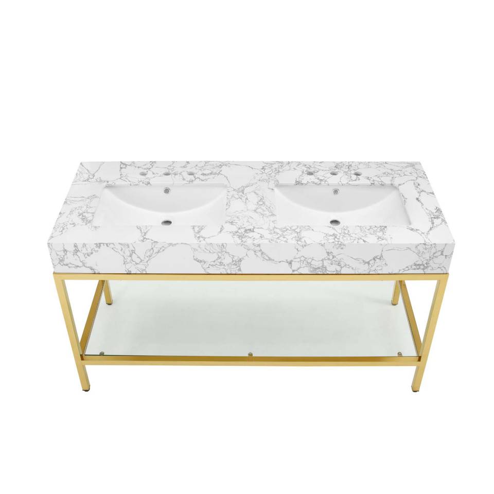Modway Kingsley 60" Gold Stainless Steel Double Sink Bathroom Vanity - EEI-4001 | Bathroom Accessories | Modishstore - 4