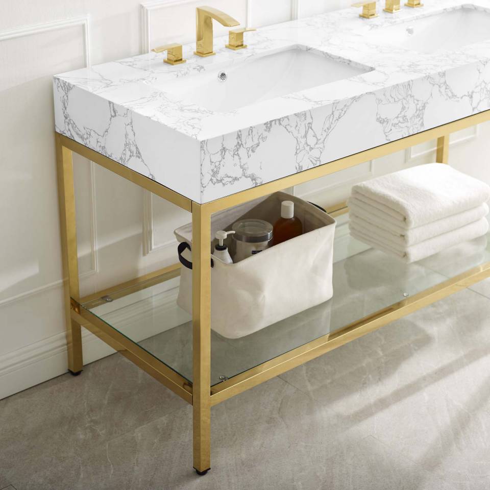 Modway Kingsley 60" Gold Stainless Steel Double Sink Bathroom Vanity - EEI-4001 | Bathroom Accessories | Modishstore - 9