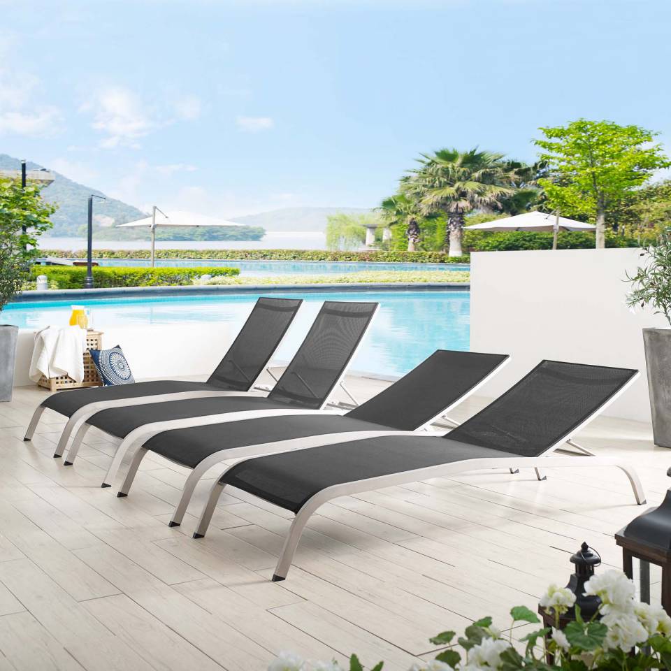 Modway Savannah Outdoor Patio Mesh Chaise Lounge Set of 4 - EEI-4007 | Outdoor Recliners & Lounge Chairs | Modishstore - 1