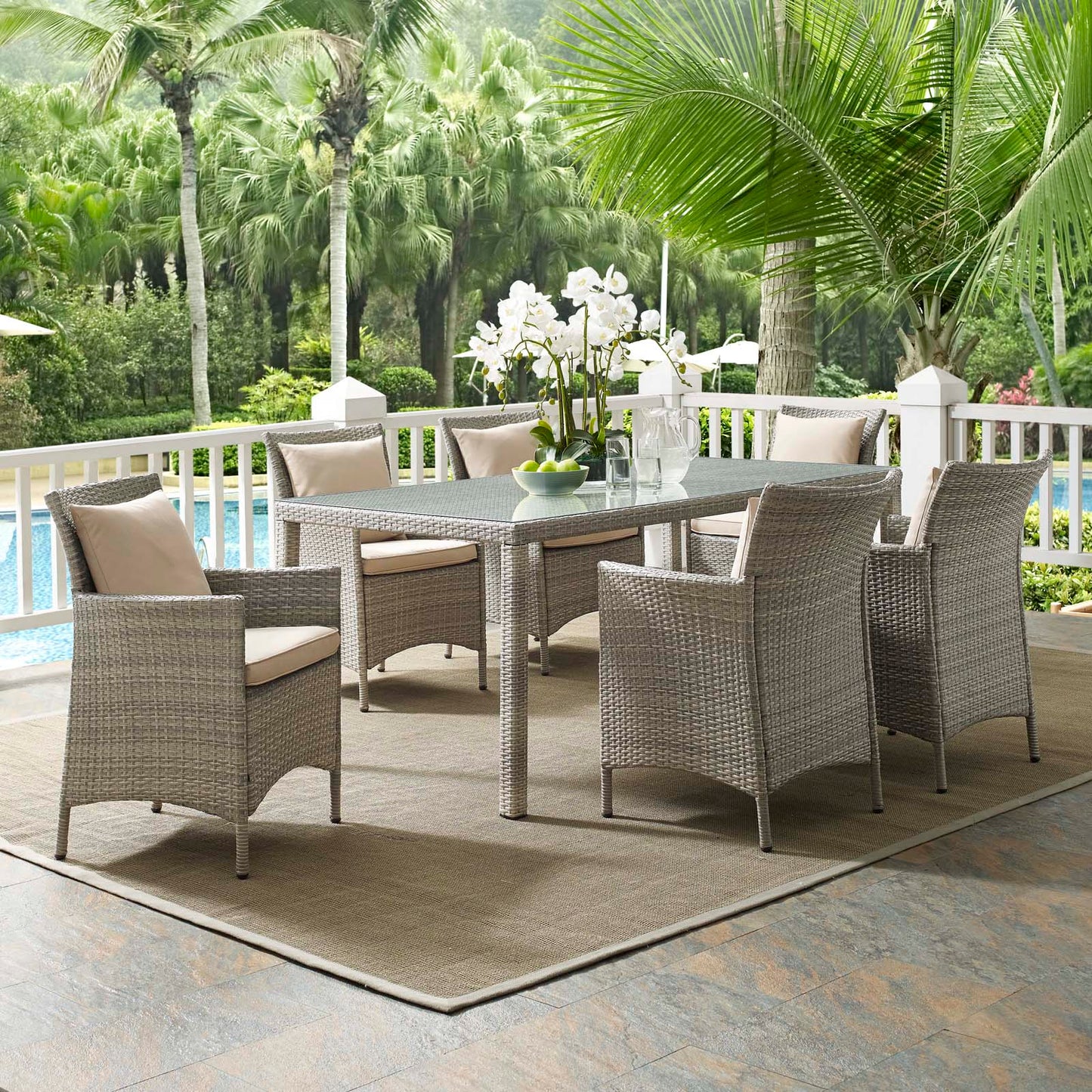 Modway Conduit 7 Piece Outdoor Patio Wicker Rattan Dining Set - EEI-4015 | Outdoor Dining Sets | Modishstore - 1