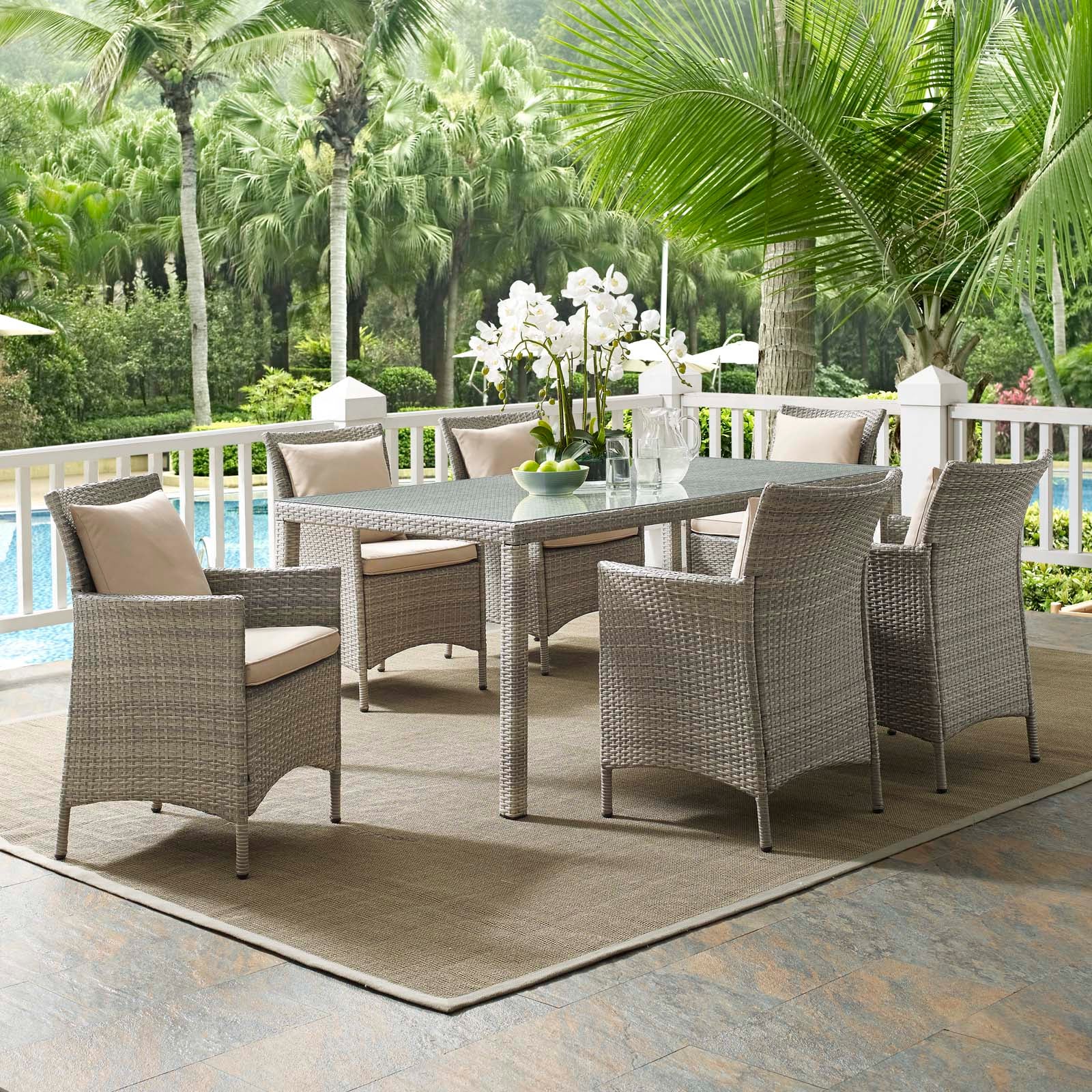 Modway Conduit 7 Piece Outdoor Patio Wicker Rattan Dining Set - EEI-4015 | Outdoor Dining Sets | Modishstore - 1