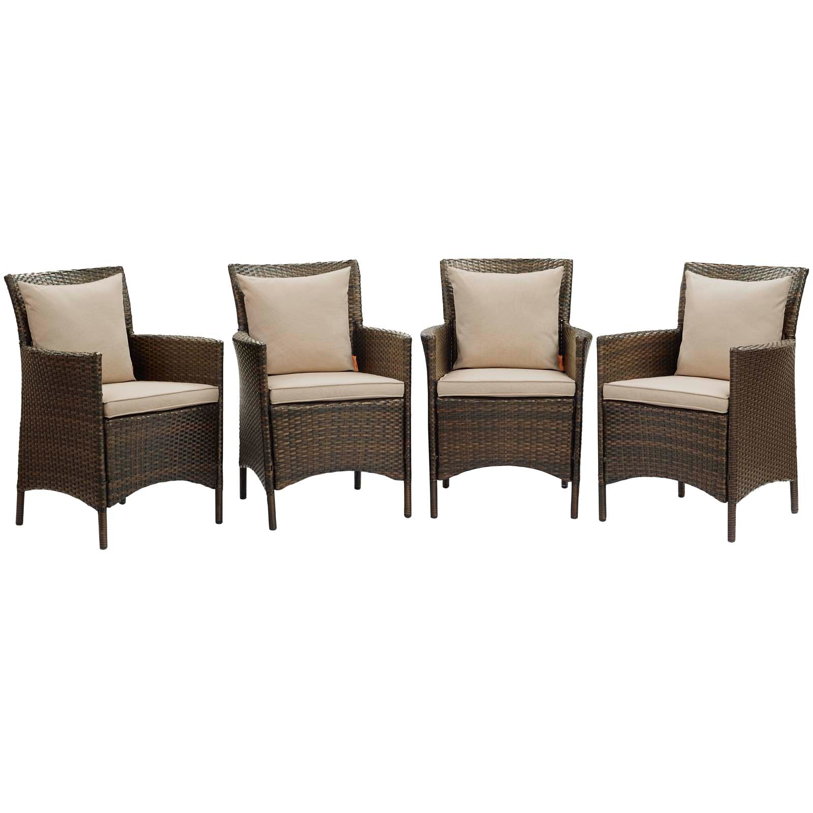 Modway Conduit Outdoor Patio Wicker Rattan Dining Armchair Set of 4 | Dining Chairs | Modishstore