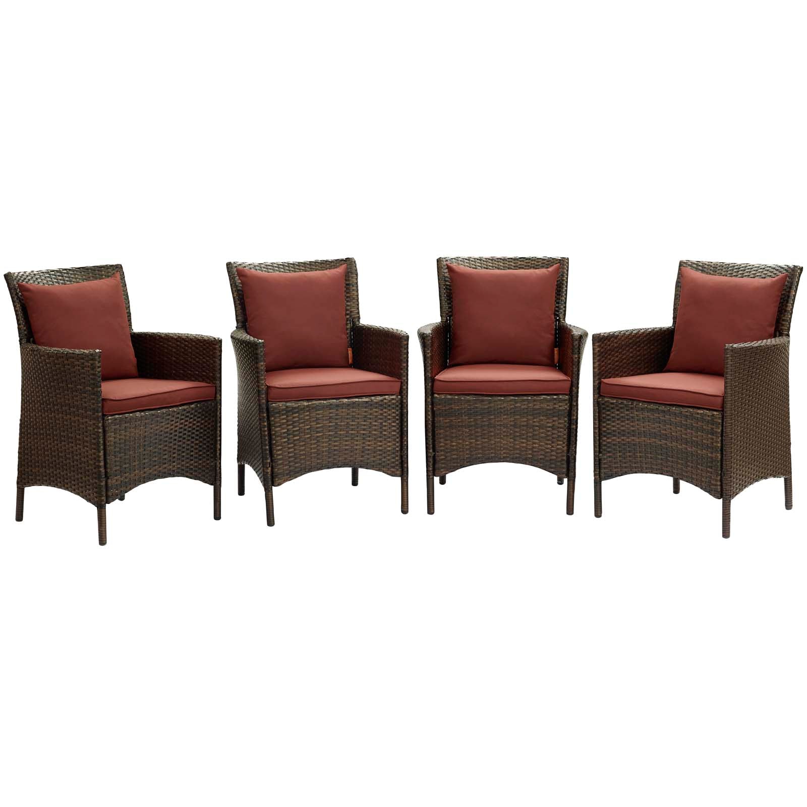Modway Conduit Outdoor Patio Wicker Rattan Dining Armchair Set of 4 | Dining Chairs | Modishstore-25