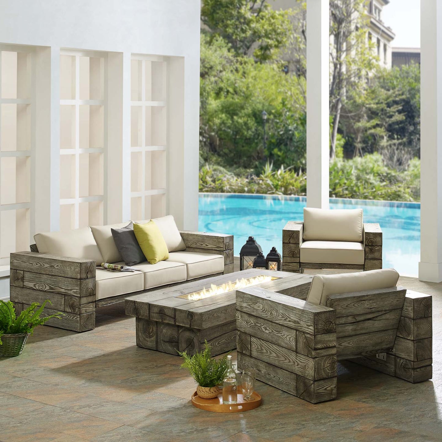 Modway Manteo Rustic Coastal Outdoor Patio Sunbrella® 4 Piece Set - EEI-4036 | Outdoor Sofas, Loveseats & Sectionals | Modishstore - 1