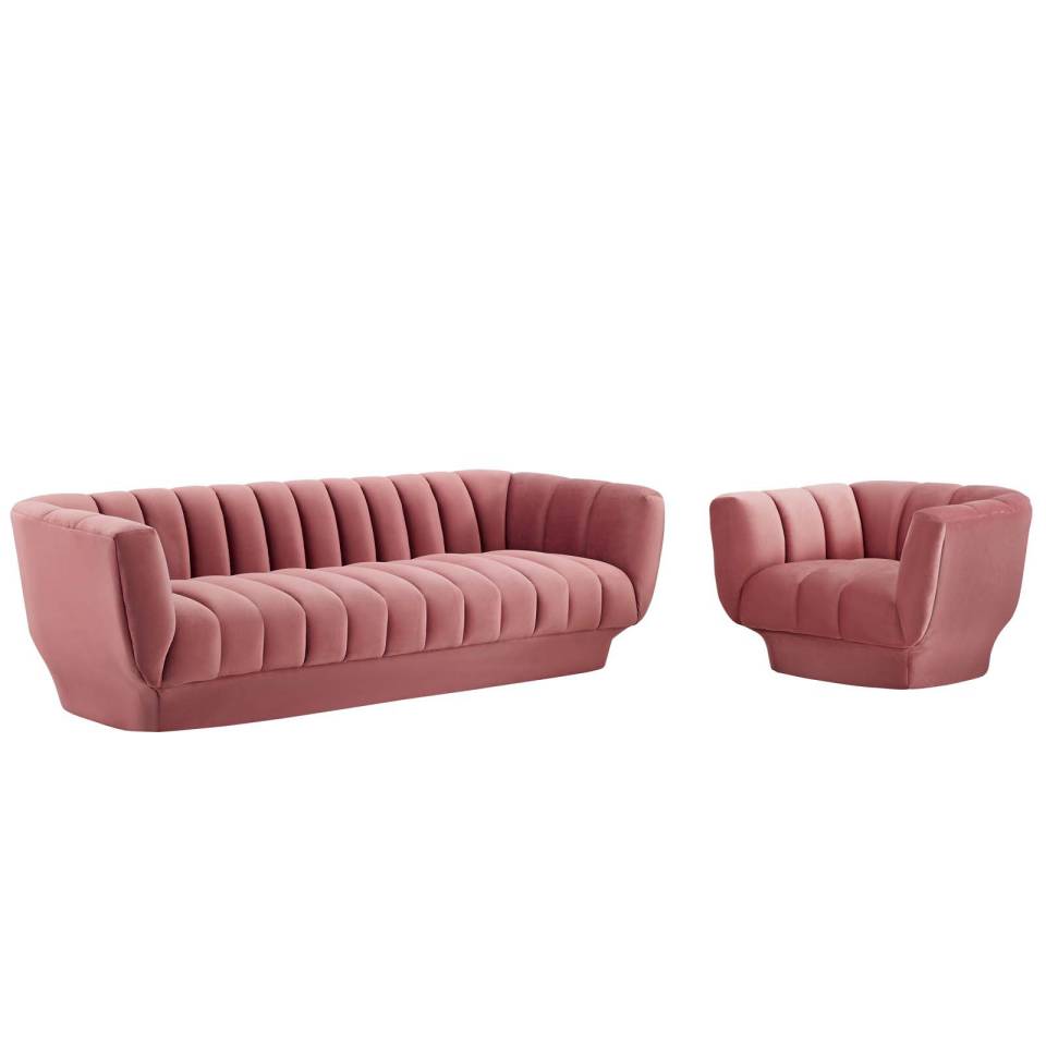 Modway Entertain Vertical Channel Tufted Performance Velvet Sofa and Armchair Set - EEI-4086 | Sofa Set | Modishstore - 2